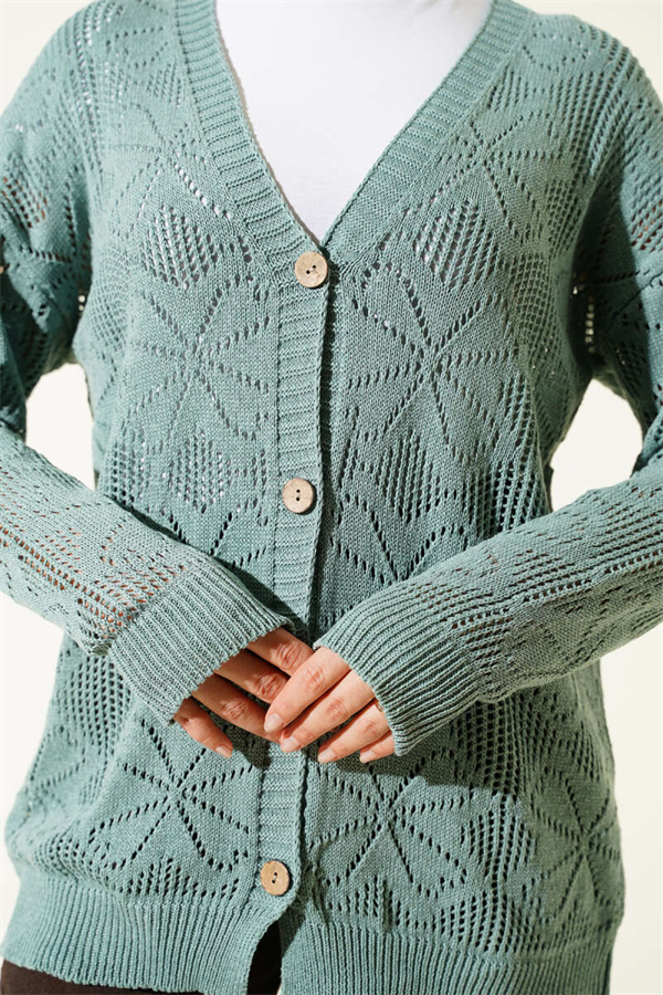 Floral Knit Buttoned Cardigan Mint