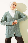 Floral Knit Buttoned Cardigan Mint