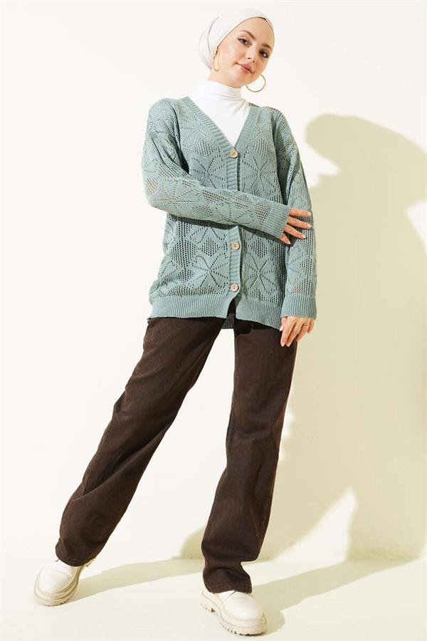 Floral Knit Buttoned Cardigan Mint
