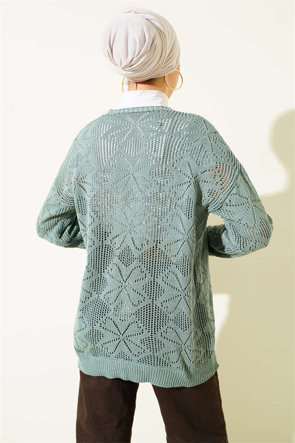 Floral Knit Buttoned Cardigan Mint