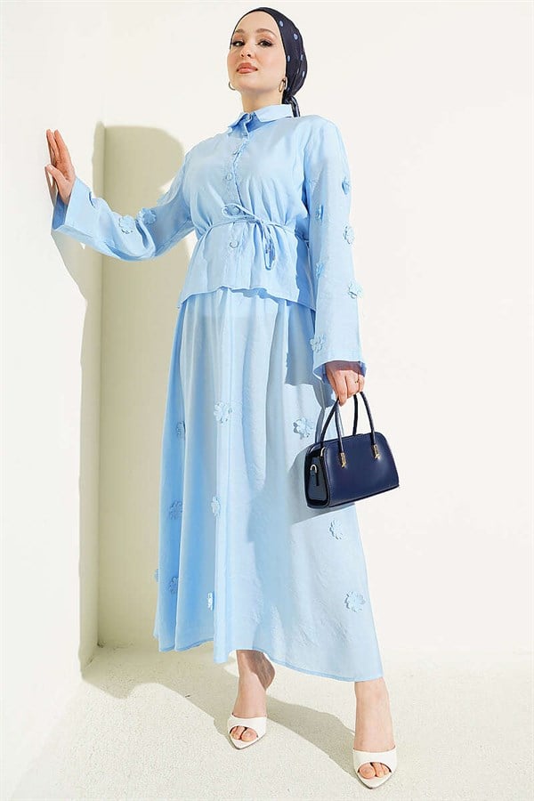 2 Piece Set with Floral Skirt, Blue