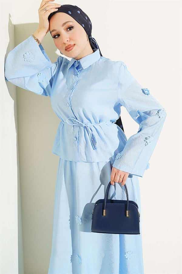 2 Piece Set with Floral Skirt, Blue