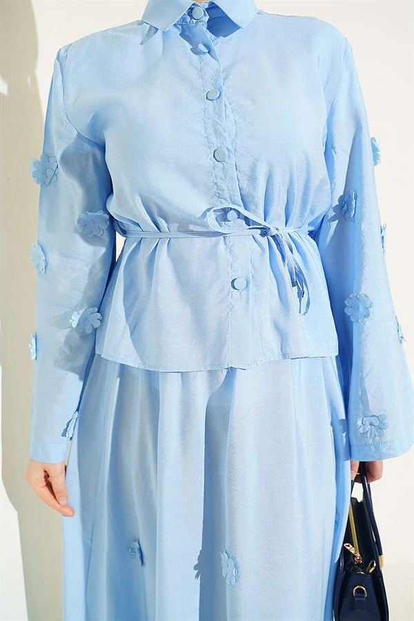 2 Piece Set with Floral Skirt, Blue