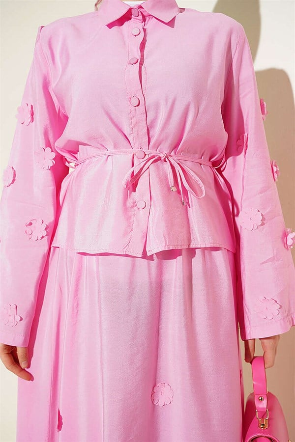 Pink 2 Piece Set with Floral Skirt