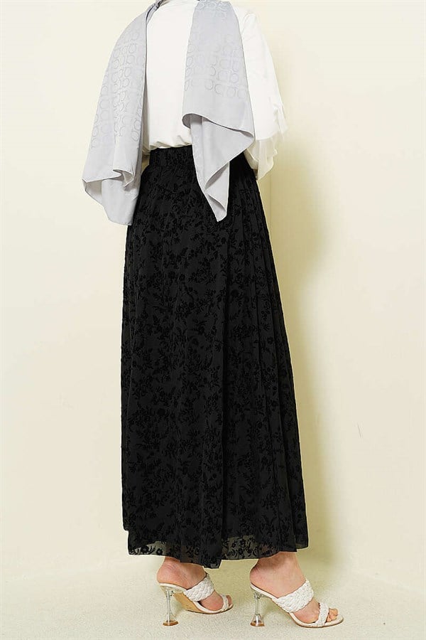 Floral Tulle Flared Skirt Black