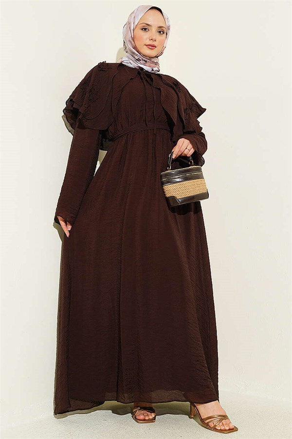 Floral Peter Pan Collar Belted Dress, Coffee