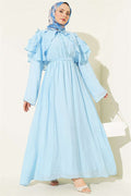 Floral Peter Pan Collar Belted Dress Blue