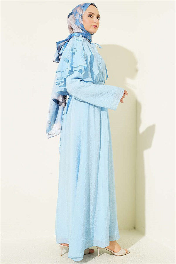 Floral Peter Pan Collar Belted Dress Blue