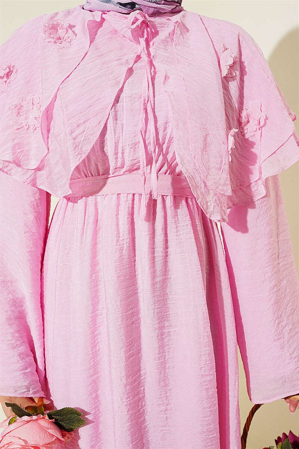 Pink Floral Peter Pan Collar Belted Dress