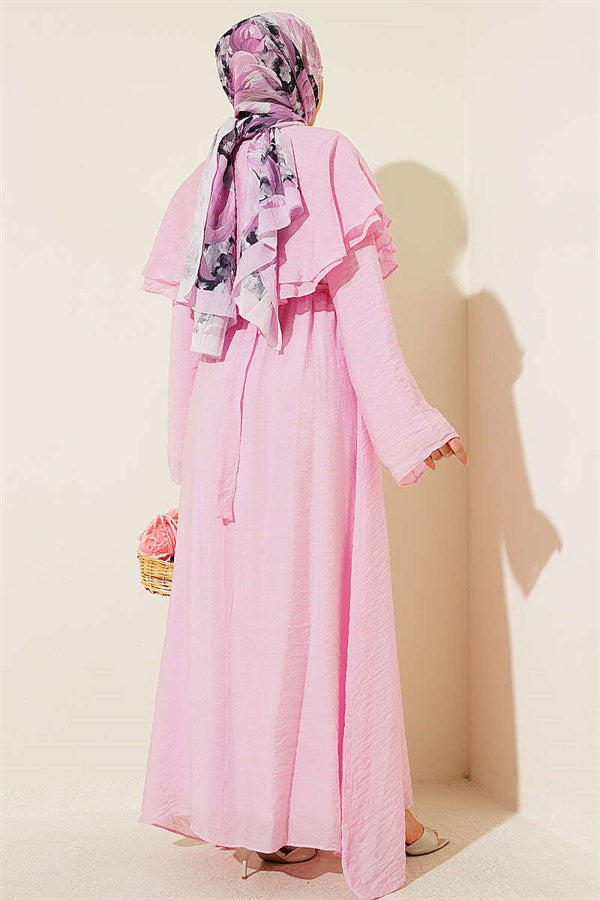 Pink Floral Peter Pan Collar Belted Dress