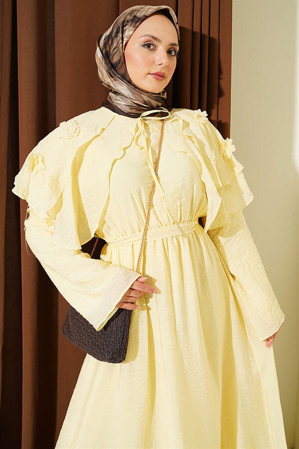 Yellow Floral Peter Pan Collar Belted Dress