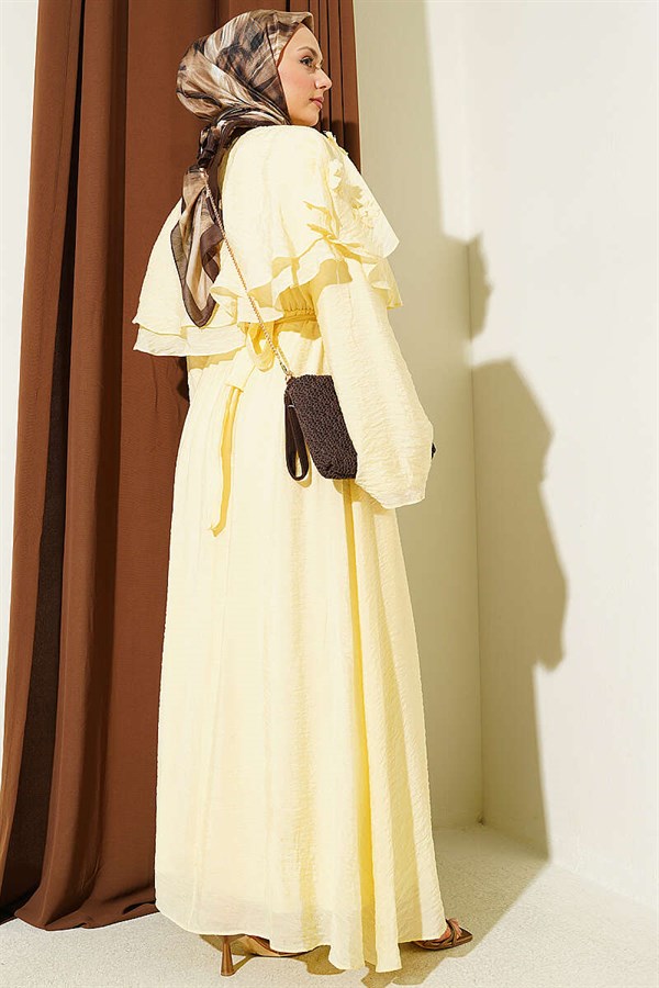 Yellow Floral Peter Pan Collar Belted Dress