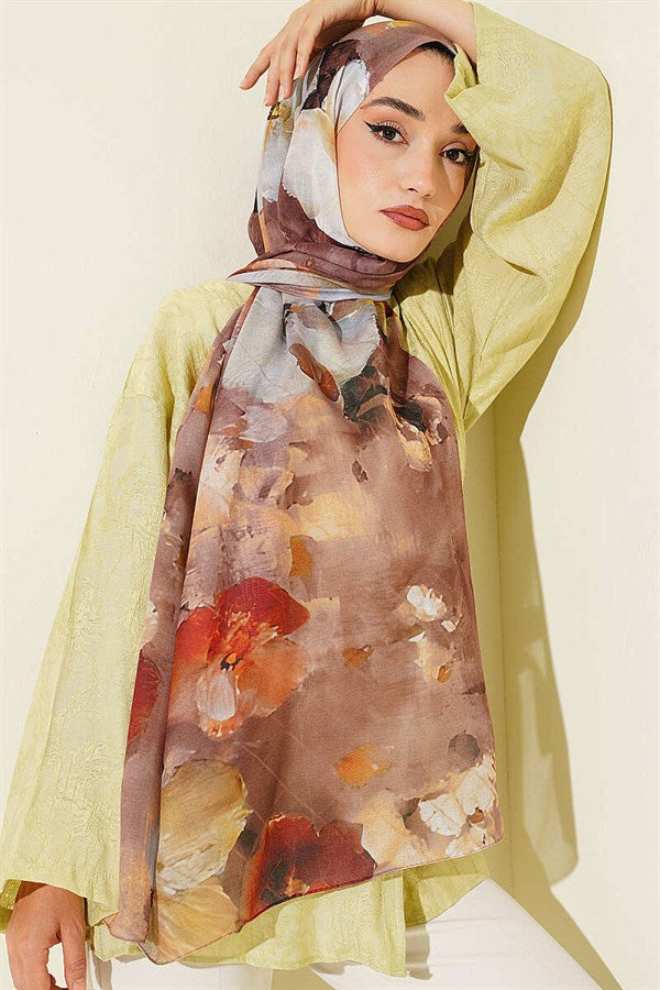 Floral Digital Pattern Scarf Coffee