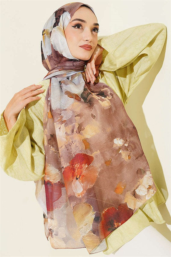 Floral Digital Pattern Scarf Coffee