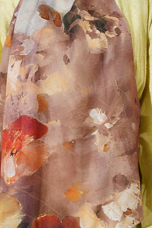 Floral Digital Pattern Scarf Coffee