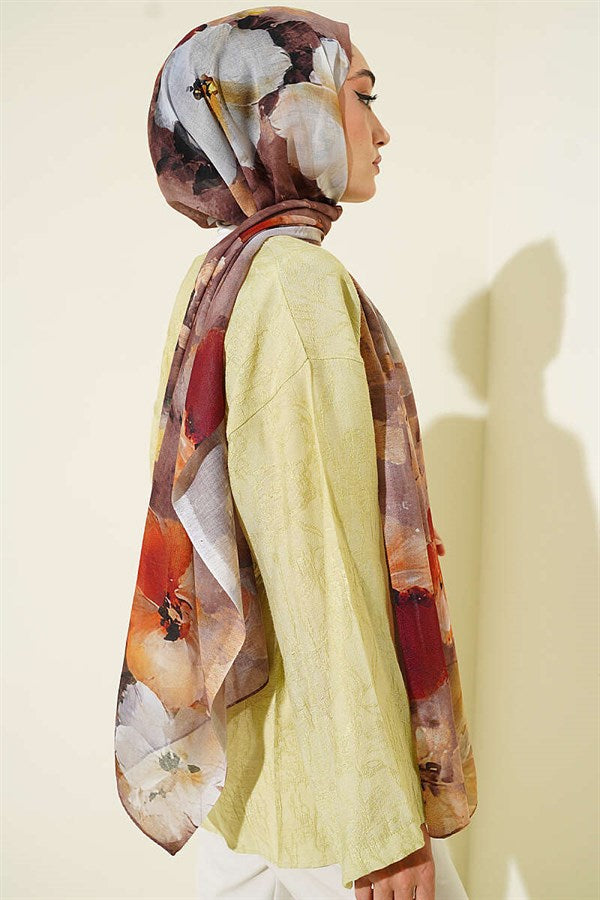 Floral Digital Pattern Scarf Coffee