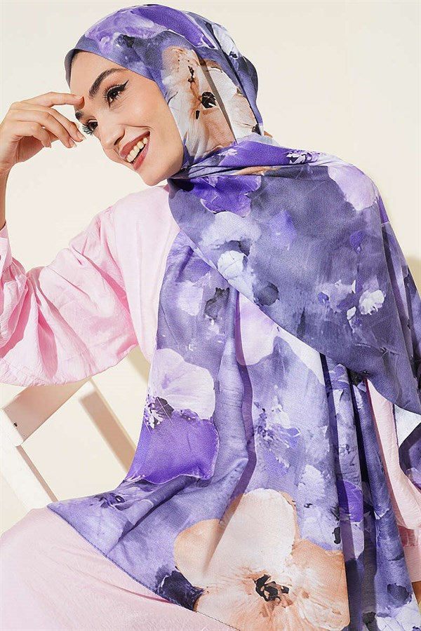 Floral Digital Pattern Scarf Purple