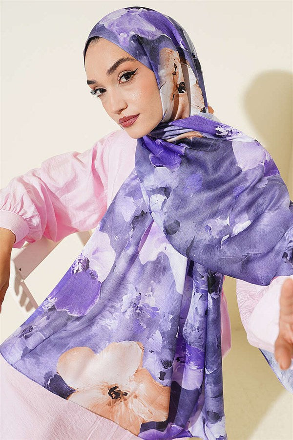 Floral Digital Pattern Scarf Purple