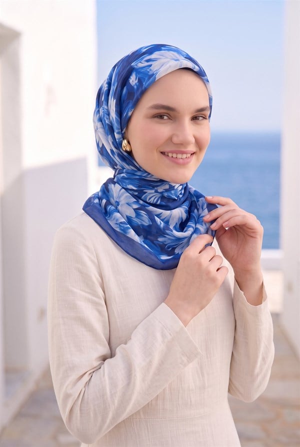 Floral Scarf Series Navy Blue