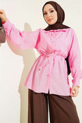 Pink Shirt with Floral Gold Buckle and Drawstring