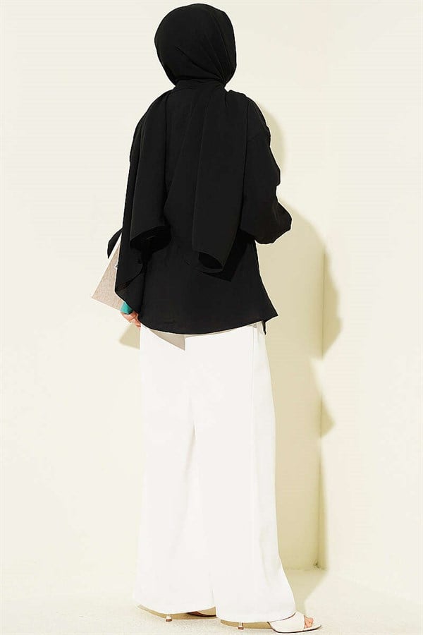 Black Shirt with Floral Gold Buckle and Drawstring