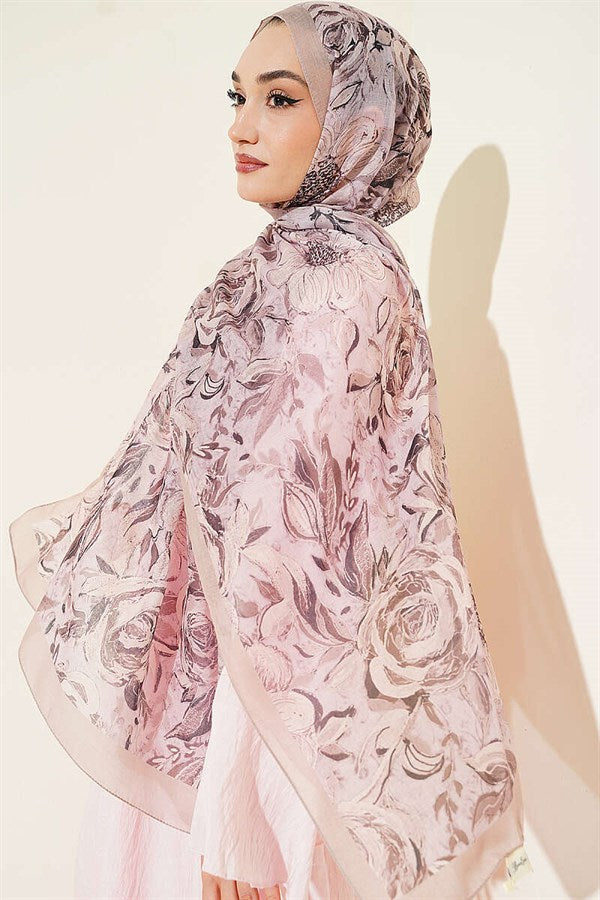 Floral Linen Scarf Beige