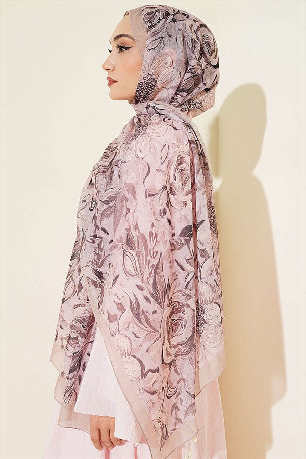 Floral Linen Scarf Beige