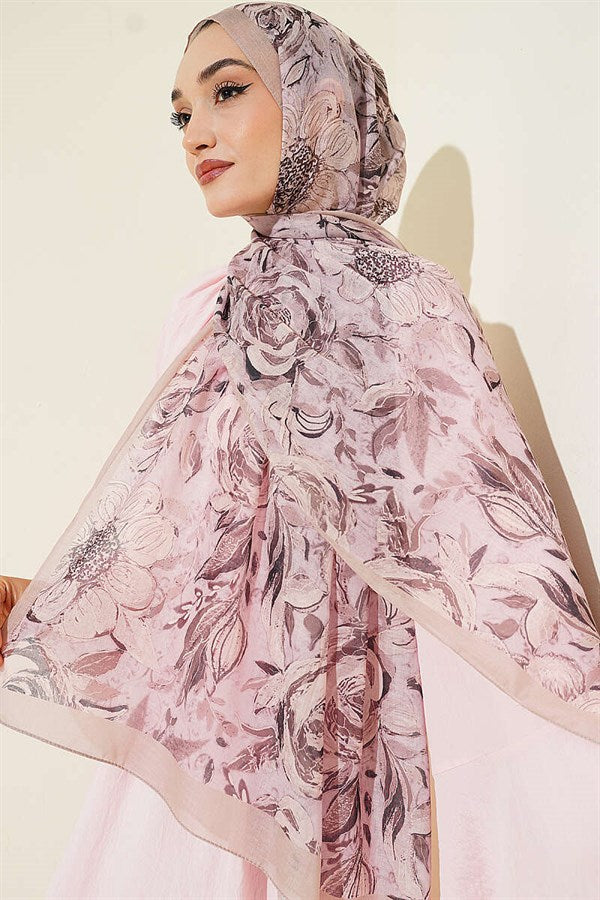 Floral Linen Scarf Beige