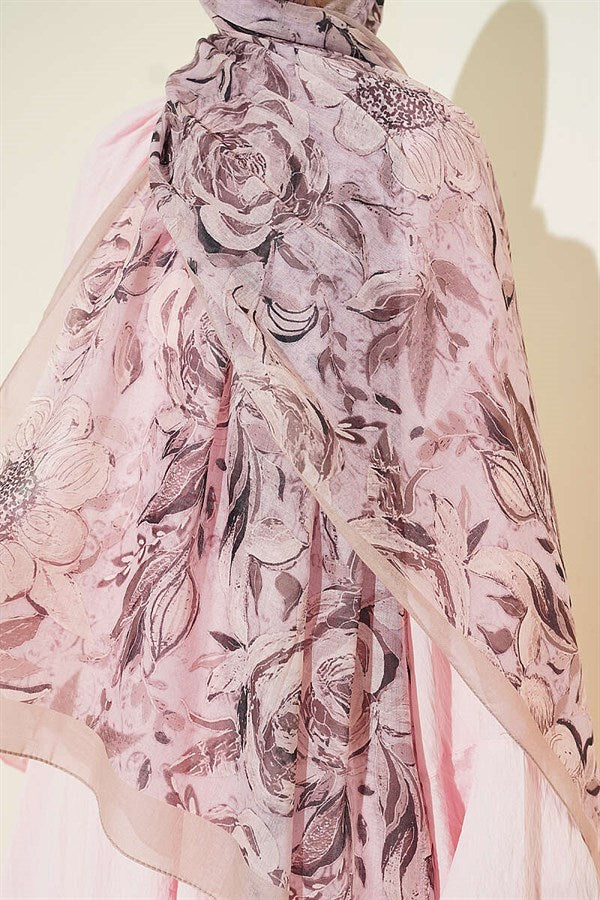 Floral Linen Scarf Beige