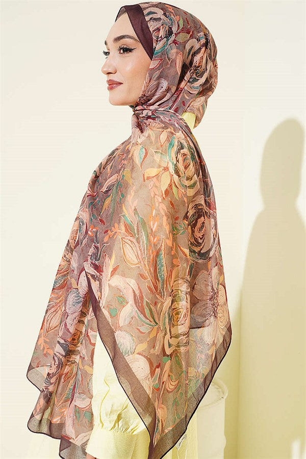 Floral Linen Scarf, Plum