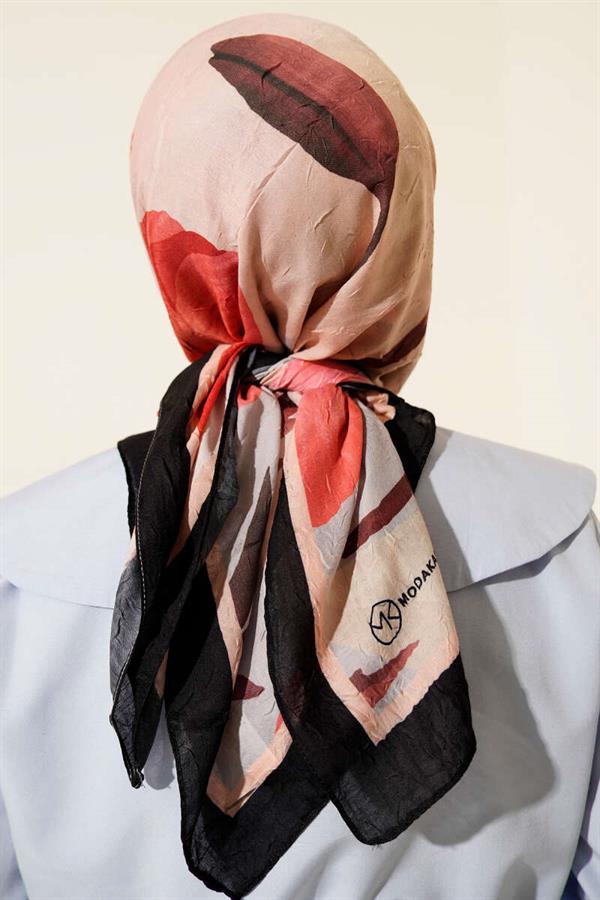Floral Striped Bamboo Knit Scarf Red