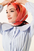Floral Striped Bamboo Knit Scarf Red