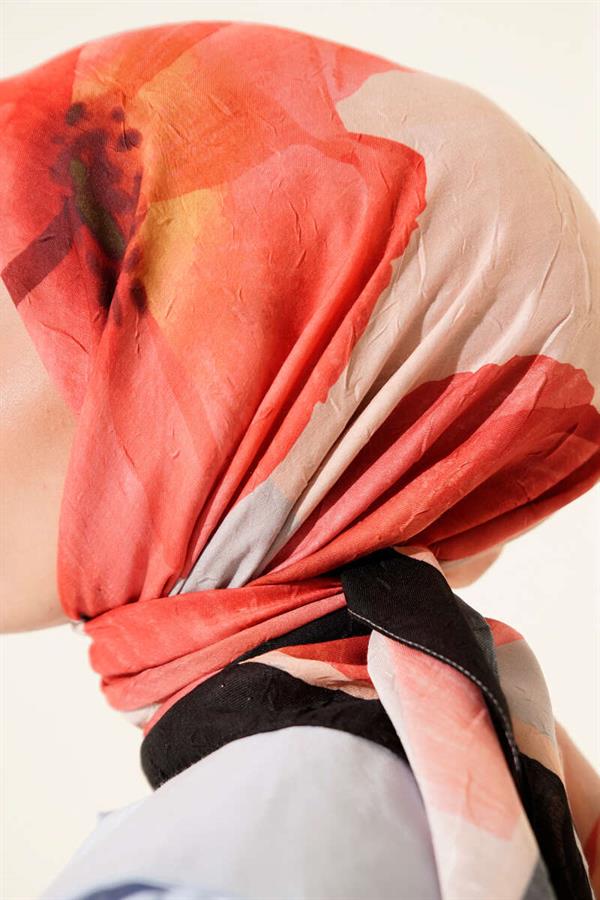 Floral Striped Bamboo Knit Scarf Red