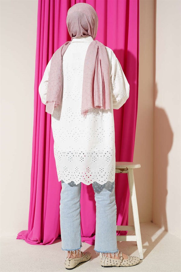 Floral Embellished Embroidered Tunic White
