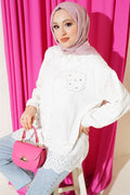 Floral Embellished Embroidered Tunic White