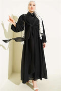 Double Tie Detail Buttoned Dress Black