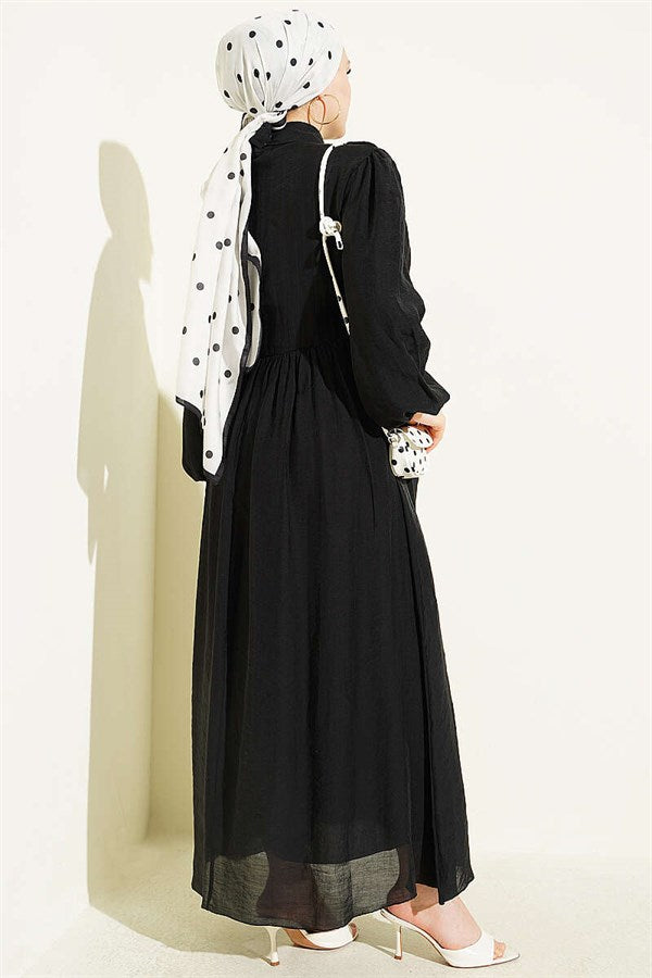 Double Tie Detail Buttoned Dress Black
