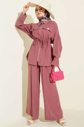 Two-Piece Tencel Set with Double Pocket Flap and Waist Tunnel, Rose Pink