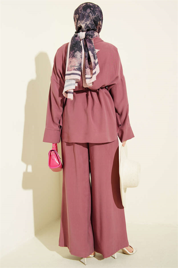Two-Piece Tencel Set with Double Pocket Flap and Waist Tunnel, Rose Pink