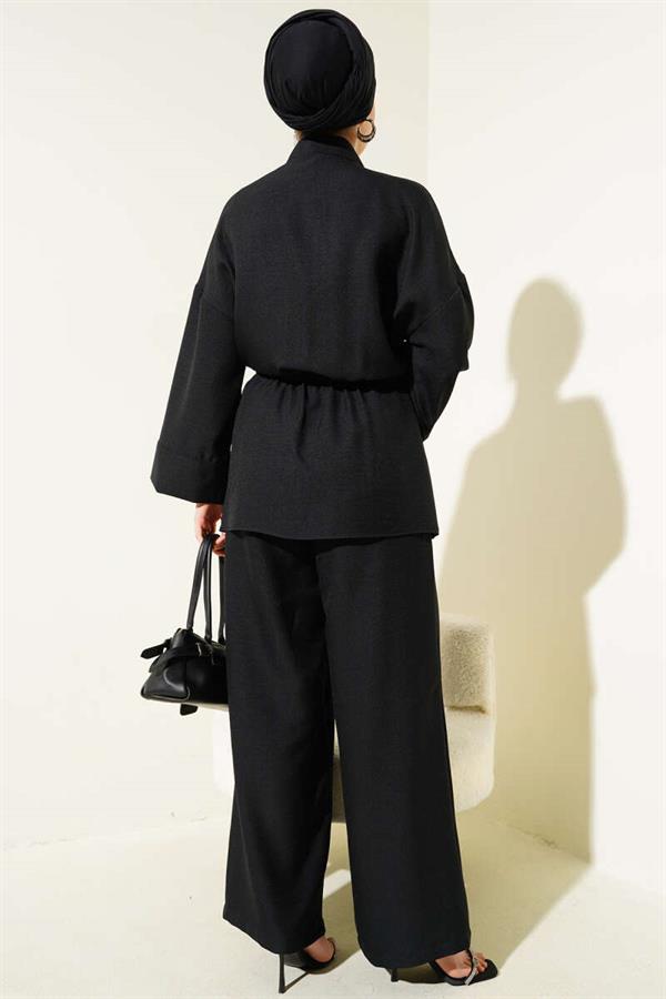 Double Pocket Waist Tie 2 Piece Set Black