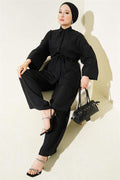 Double Pocket Waist Tie 2 Piece Set Black