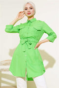 Double Pocket Elastic Waist Shirt Green