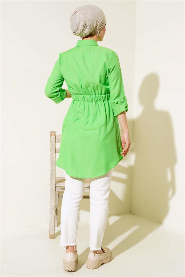 Double Pocket Elastic Waist Shirt Green