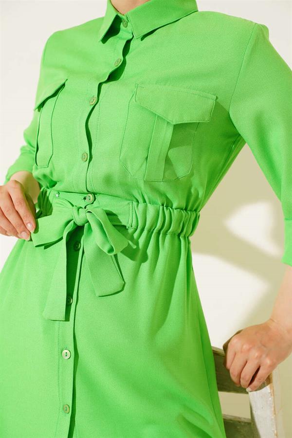 Double Pocket Elastic Waist Shirt Green