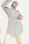 Double Pocket Waist-Tied Tunic Gray