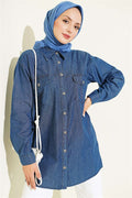 Double Pocket, Cufflink Denim Shirt, Blue