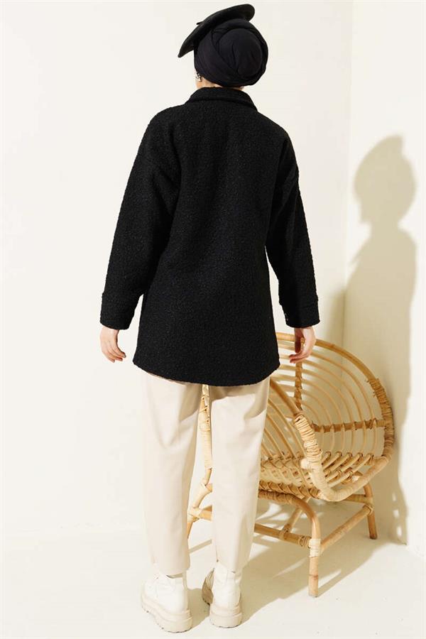 Double Pocket Buttoned Boucle Shirt Black