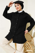 Double Pocket Buttoned Boucle Shirt Black