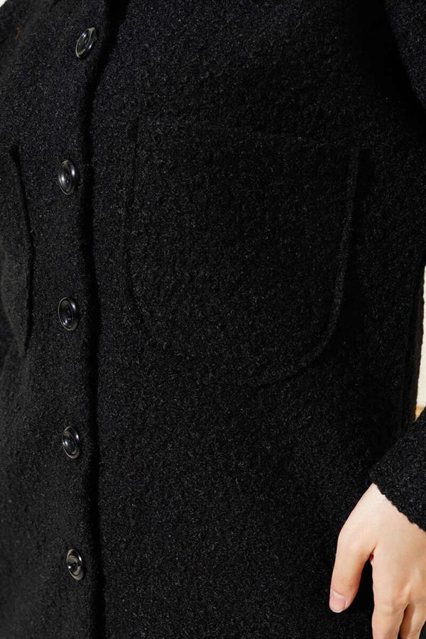 Double Pocket Buttoned Boucle Shirt Black