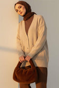 Double Pocket Buttoned Knitted Cardigan Beige